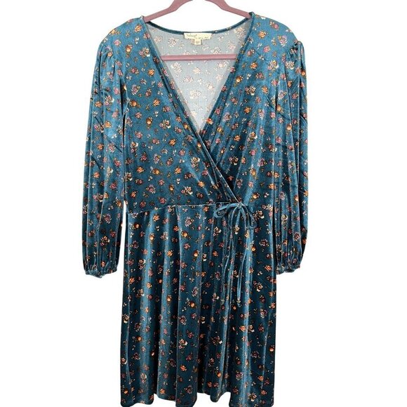 BeBop Dress XL Green Velvet Floral Midi Boho Festive Fairy Whimsical Festival - Picture 1 of 15